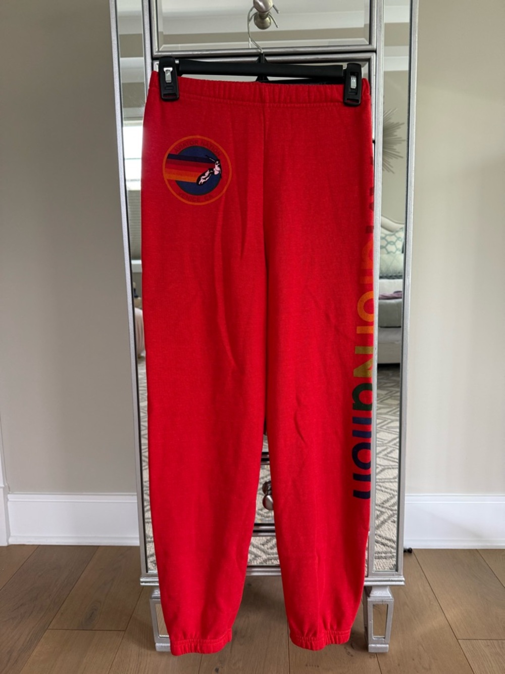 NWOT 🌈 Aviator Nation Kids Red Joggers with Rainbow Spellout
